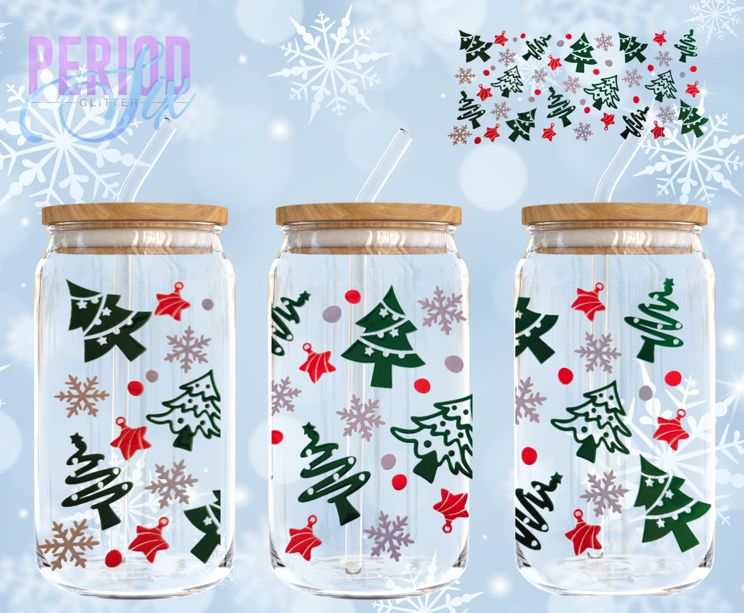 Holiday Trees, Snowflakes and Ornaments UV DTF Wrap